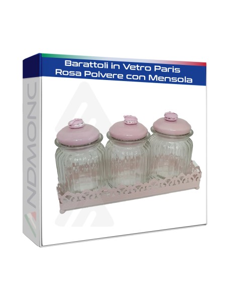 Barattoli in Vetro Paris Rosa Polvere con Mensola