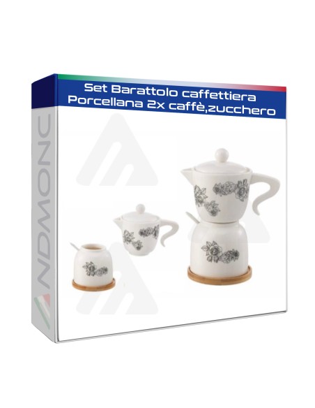 Set Barattolo caffettiera Porcellana 2x caffè,zucchero