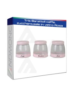 Tris Barattoli caffe,zucchero,sale in vetro Rosa
