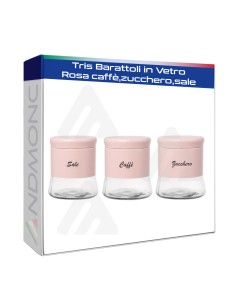 Tris Barattoli in Vetro Rosa caffè,zucchero,sale