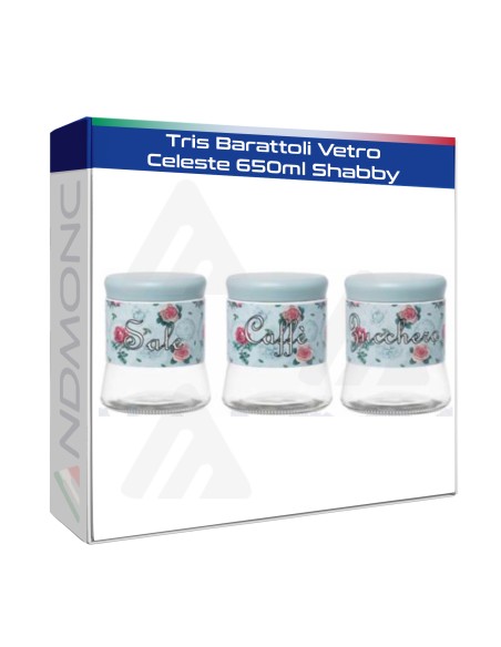 Tris Barattoli Vetro Celeste 650ml Shabby