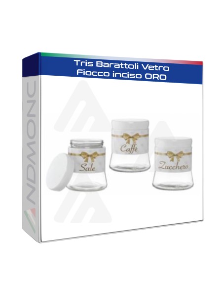 Tris Barattoli Vetro Fiocco inciso ORO