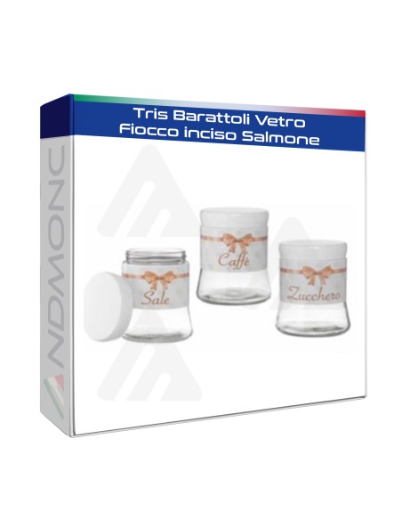 Tris Barattoli Vetro Fiocco inciso Salmone
