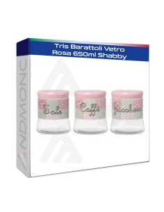 Tris Barattoli Vetro Rosa 650ml Shabby