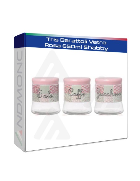 Tris Barattoli Vetro Rosa 650ml Shabby