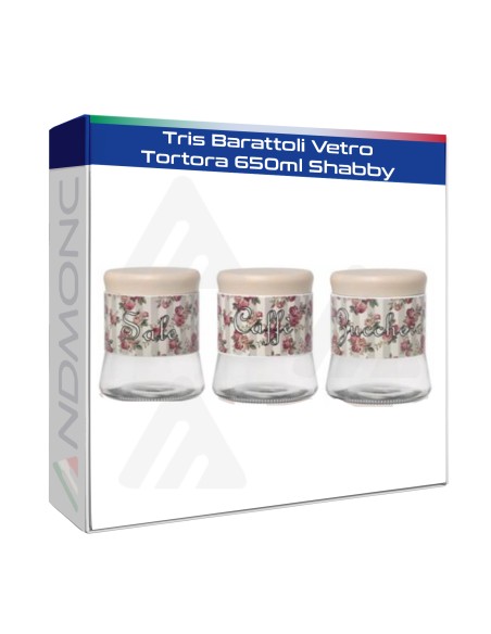 Tris Barattoli Vetro Tortora 650ml Shabby