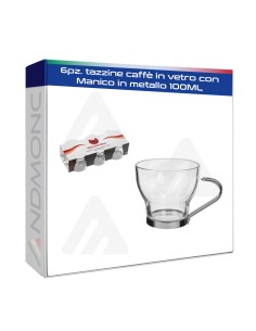 6pz. tazzine caffè in vetro con Manico in metallo 100ML