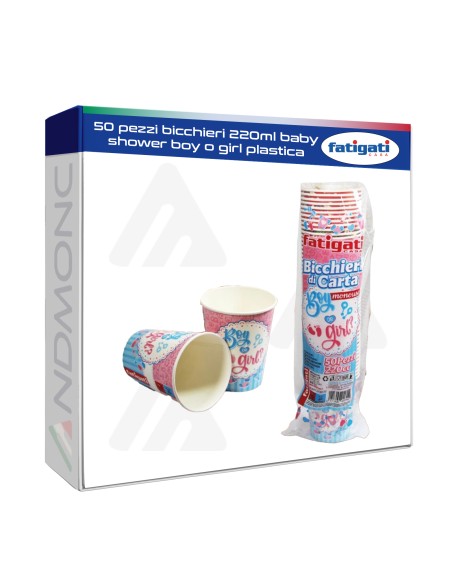 50 pezzi bicchieri 220ml baby shower boy o girl plastica