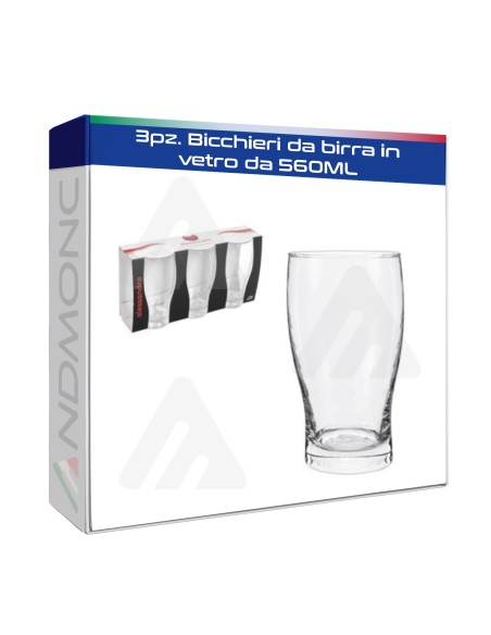 3pz. Bicchieri da birra in Vetro da 560ML