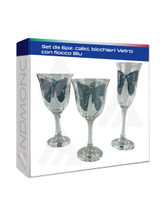 Set da 6pz. calici, bicchieri Vetro con fiocco Blu