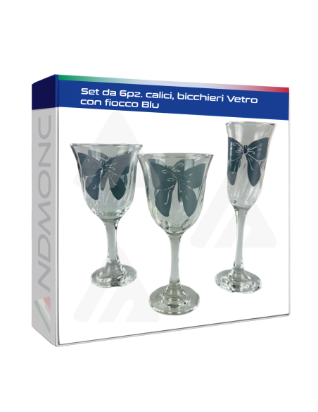 Set da 6pz. calici, bicchieri Vetro con fiocco Blu