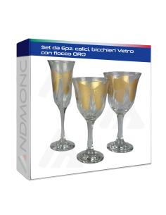 Set da 6pz. calici, bicchieri Vetro con fiocco ORO