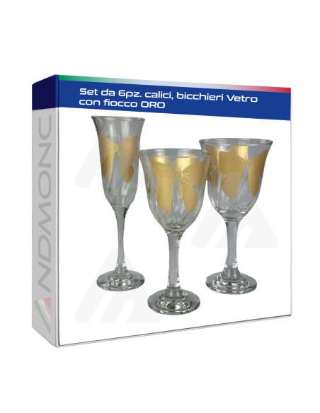 Set da 6pz. calici, bicchieri Vetro con fiocco ORO