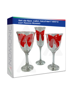 Set da 6pz. calici, bicchieri Vetro con fiocco Rosso