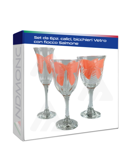 Set da 6pz. calici, bicchieri Vetro con fiocco Salmone