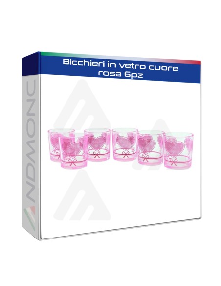 bicchieri in vetro cuore rosa 6pz
