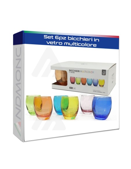 set 6pz bicchieri in vetro multicolore