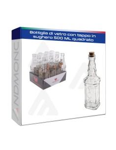 Bottiglia di vetro con tappo in sughero 500 ML quadrato