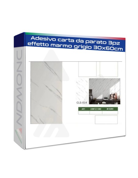 Adesivo carta da parato 3pz. effetto marmo grigio 30x60cm art.CLS-014