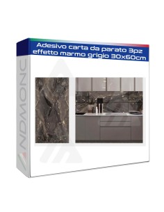Adesivo carta da parato 3pz. effetto marmo grigio 30x60cm...