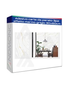 Adesivo carta da parato 3pz. effetto marmo grigio 30x60cm...