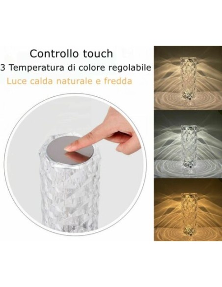 Lampada Tavolo diamantata ricaricabile USB effetto cristallo bar ristoranti