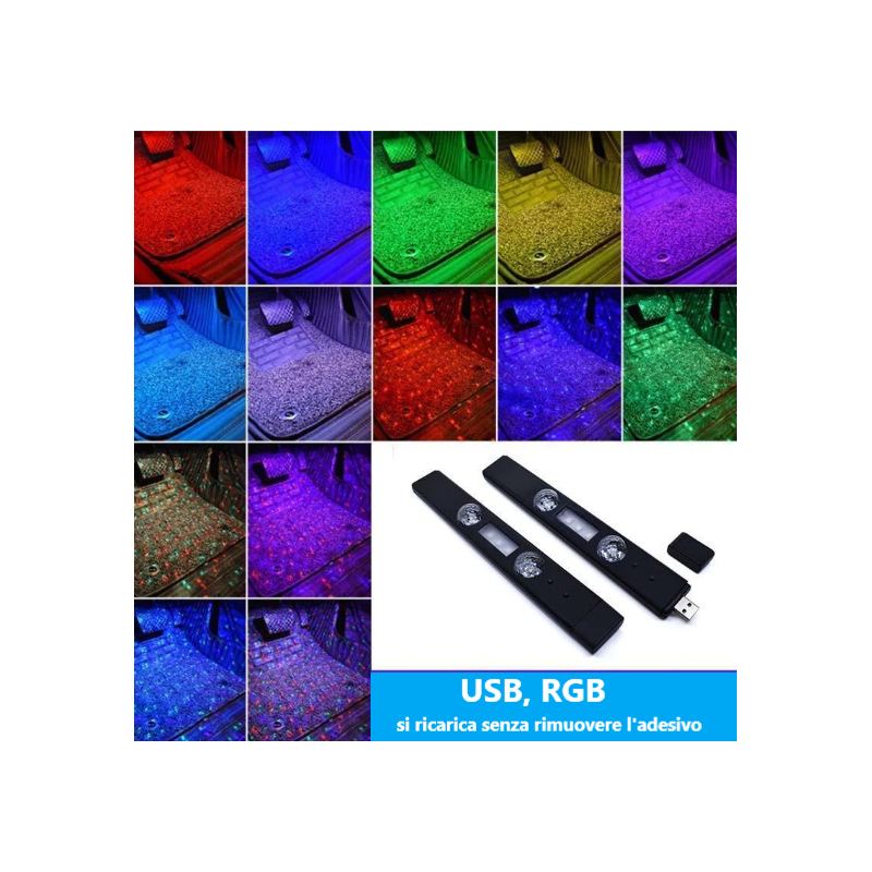 2x LED luce ambientale interna auto USB RGB...