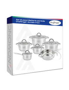 Set 12 pezzi Batteria pentole Cheffinger Acciaio Inox