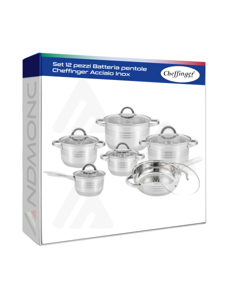 Set 12 pezzi Batteria pentole Cheffinger Acciaio Inox