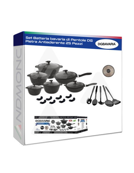 Set Batteria bavaria di Pentole DG Pietra Antiaderente 25 Pezzi