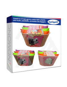 Cestino 3 spugne colorate piatti, pentole, padelle,...