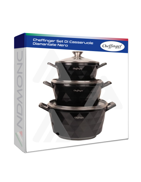 Cheffinger Set Di Casseruole Diamantate Nero