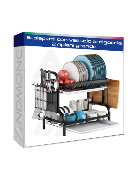 Scolapiatti con vassoio antigoccia, 2 ripiani grande
