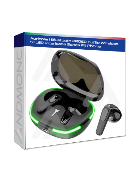 Auricolari Bluetooth PRO60 Cuffie Wireless 5.1 LED Ricaricabili Senza Fili Phone