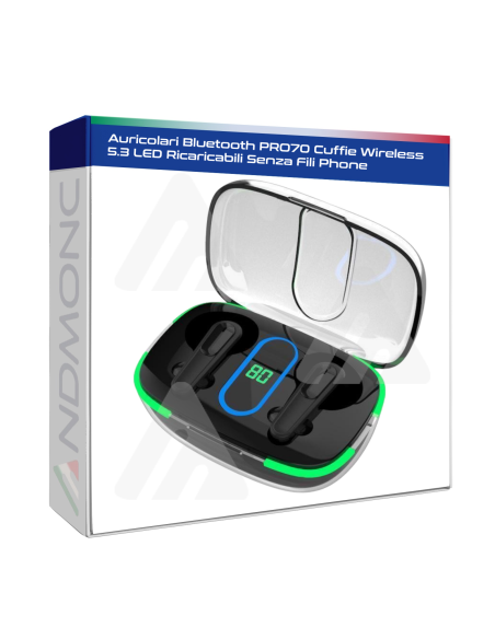 Auricolari Bluetooth PRO70 Cuffie Wireless 5.3 LED Ricaricabili Senza Fili Phone