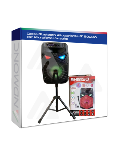 Cassa Bluetooth Altoparlante 8” 2000W con Microfono Karaoke