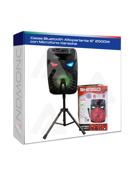 Cassa Bluetooth Altoparlante 8” 2000W con Microfono Karaoke