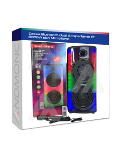 Cassa Bluetooth dual Altoparlante 8” 8000W con Microfono