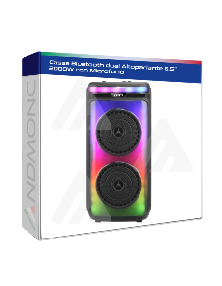 Cassa Bluetooth dual Altoparlante 6.5” 2000W con Microfono