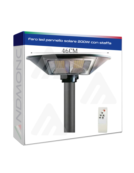 Faro led pannello solare 200W con staffa