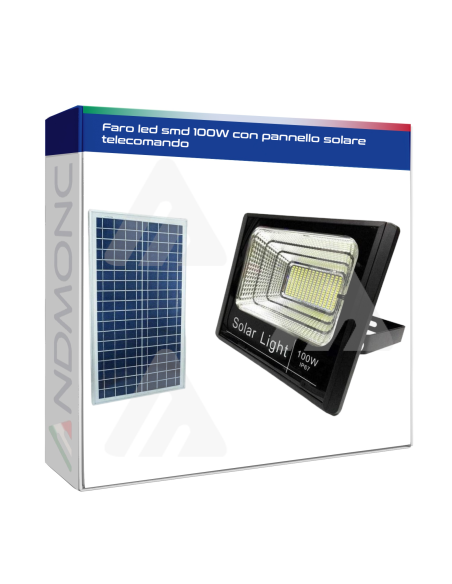 Faro led smd 100W con pannello solare telecomando