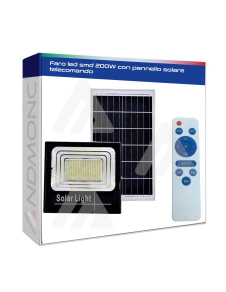 Faro led smd 200W con pannello solare telecomando