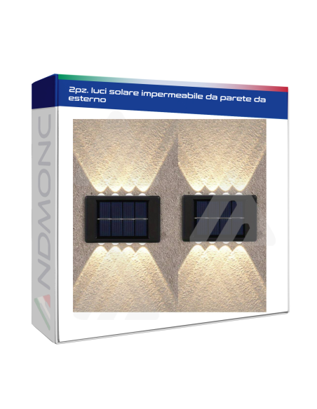 2pz. luci solare impermeabile da parete da esterno