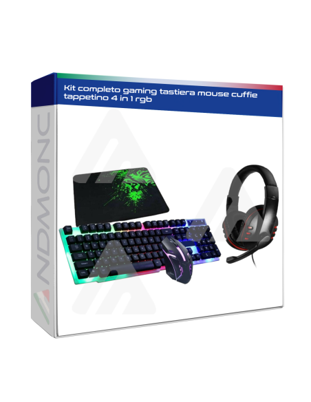 Kit completo gaming tastiera mouse cuffie tappetino 4 in 1 rgb