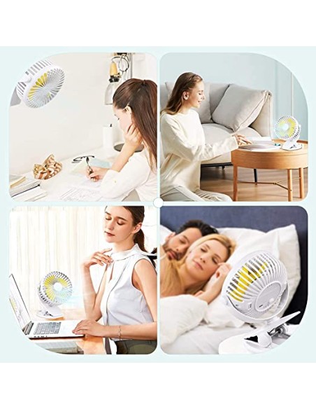 Mini Ventilatore usb, Portatile Ventilatore piccolo da Scrivania con clip, 3 Velocità, Rotazione a 360 °