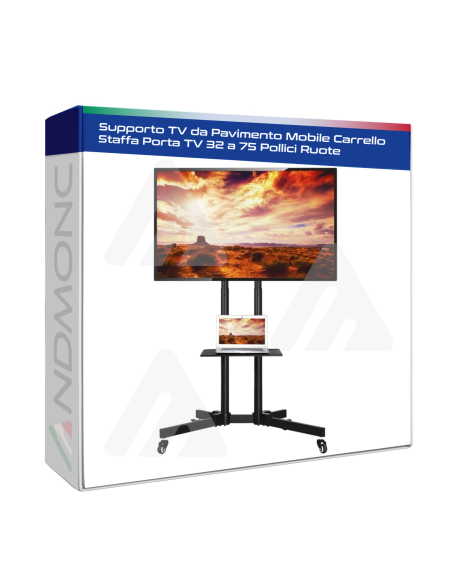 Supporto TV da Pavimento Mobile Carrello Staffa Porta TV 32 a 75 Pollici Ruote