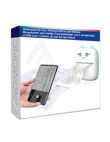 Stampante blu fotografica wireless Bluetooth portatile compatibile con Android o iOS con  rotolo di carta termica