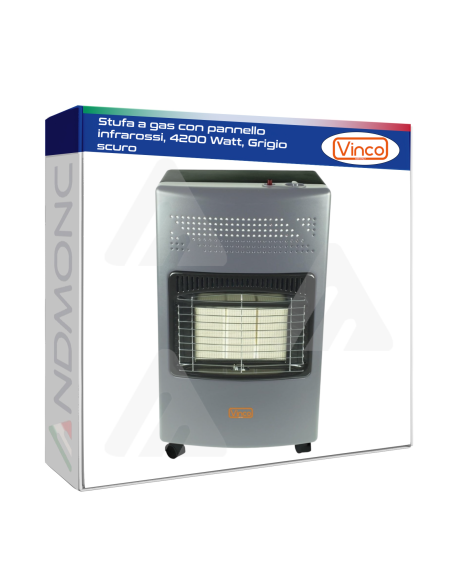 Vinco Stufa a gas con pannello infrarossi, 4200 Watt, Grigio scuro