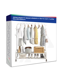 Attaccapanni appendiabiti in ferro con ruote 110x40x150cm