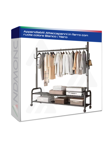Appendiabiti Attaccapanni in ferro con ruote colore bianco nero